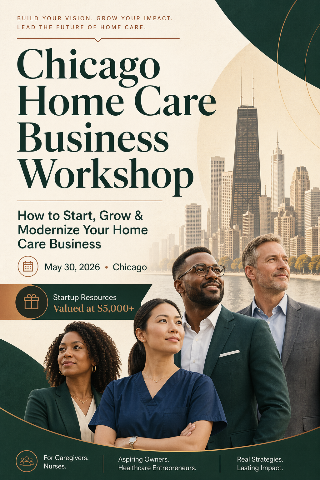 Editorial luxury poster for the Chicago Home Care Business Workshop